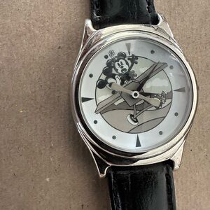 Classic Black and Silver Watch Plane Crazy Mickey Classic Adventures